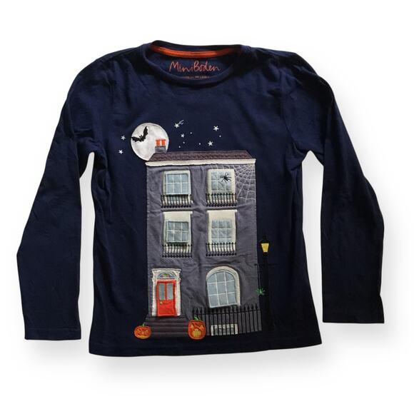 Mini Boden navy haunted house appliqué tee - Picture 1 of 7